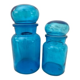 Vintage Pair of Belgium Blue Apothecary Bottles