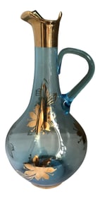 Vintage 1970s Romania Cristiro Hand Blown Aqua Blue Glass Decanter