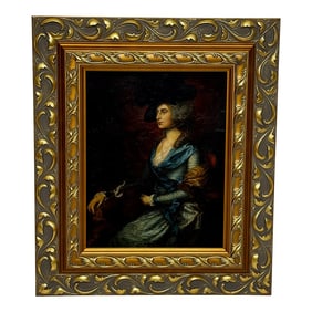 English Oil Portrait of Iconic Actress Sarah Siddons, After Thomas Gainsborough c.1840 Gilt Framed