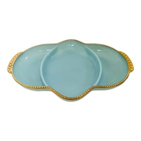 Fire King Delphite Blue Divided Relish Dish