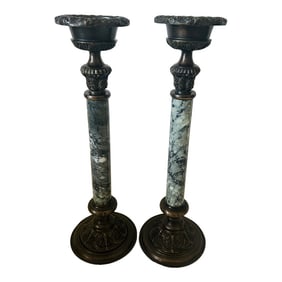 Pair of Large Bronze/ Marble Empire Style Candle Holders