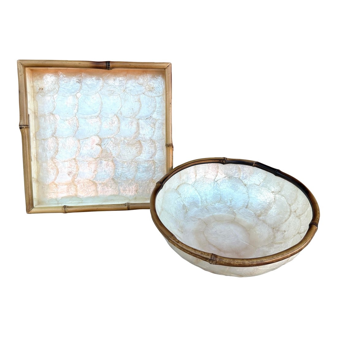 Vintage Capiz Shell Serving Tray & Bowl Set (1 of 10)