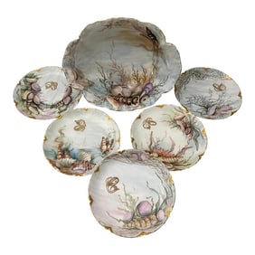 6 Pc Porcelain Seafood Service by Haviland Limoges Circa. 1890