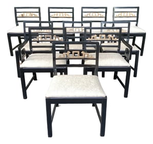 Set of 10 Vintage Chinoiserie Greek Key Armchairs Michael Taylor for Baker Attributed