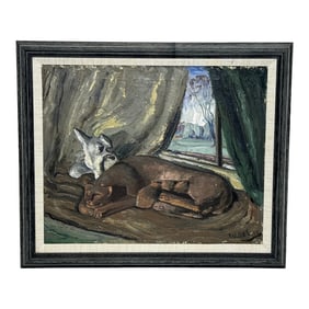 Scottish Modernism Oil Painting Spring Maternal Stillness by William McCance Framed C1947