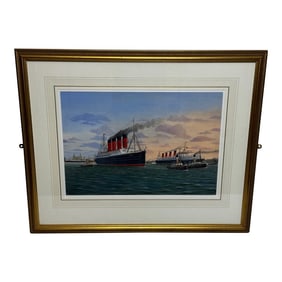 Sisters of the Mersey RMS Lusitania & RMS Mauretania Nautical Masterpiece Painting Framed C2015