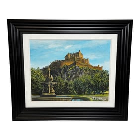 Original Scottish Painting of Edinburgh Castle & Ross Fountain by Vikki Hastings – Framed