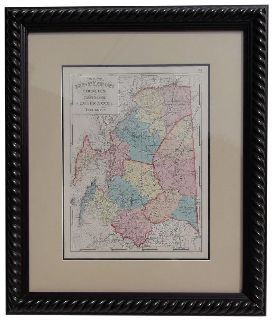 Maryland: Talbot, Queen Anne & Caroline, Framed Antique Map, Circa 1873 (1 of 7)