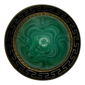 Beautiful Malachite & Greek Key Enamel Brooch, c.1865 – Neoclassical Revival