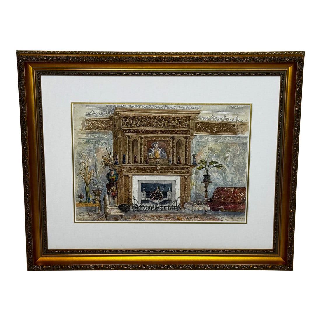 Ancestral Jacobean Elegance the Long Gallery Chimneypiece at Westwood House Worcestershire C1891 Wat: English Interior Masterpiece Painting Ancestral Jacobean Elegance: The Long Gallery Chimneypiece at Westwood House, Worcestershire (1891) Watercolor on Paper, in the Manner of John Chessell Buckler (1