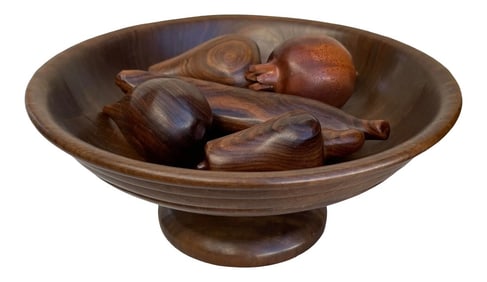 Vintage Wood Fruit Bowl with Wood Fruit - 6 Pieces