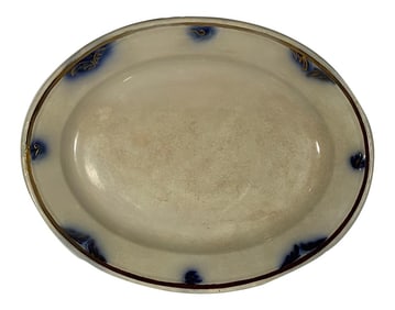 Platter - English China, Blue & White Gold Rim - Decorated With Blue Leaf Motif. "Elsinore" - 1880's