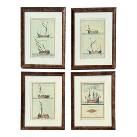 Mid 18th Century Set of Four Framed French Maritime Ship Engravings