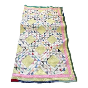 Vintage Hand Made Ocean Waves Pattern Quilt