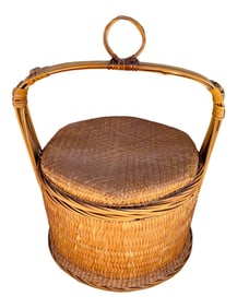 Early 20th Century Chinese Woven Rattan Wedding Basket