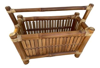 Vintage McGuire Inspired Mid-Century Modern Thick Bamboo Magazine Rack