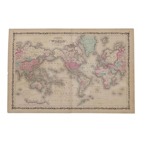 1864 Map of the World on Mercator Projection by Johnson