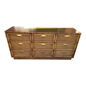 Vintage Mid-Century Thomasville 9 Drawer Faux Bamboo Dresser