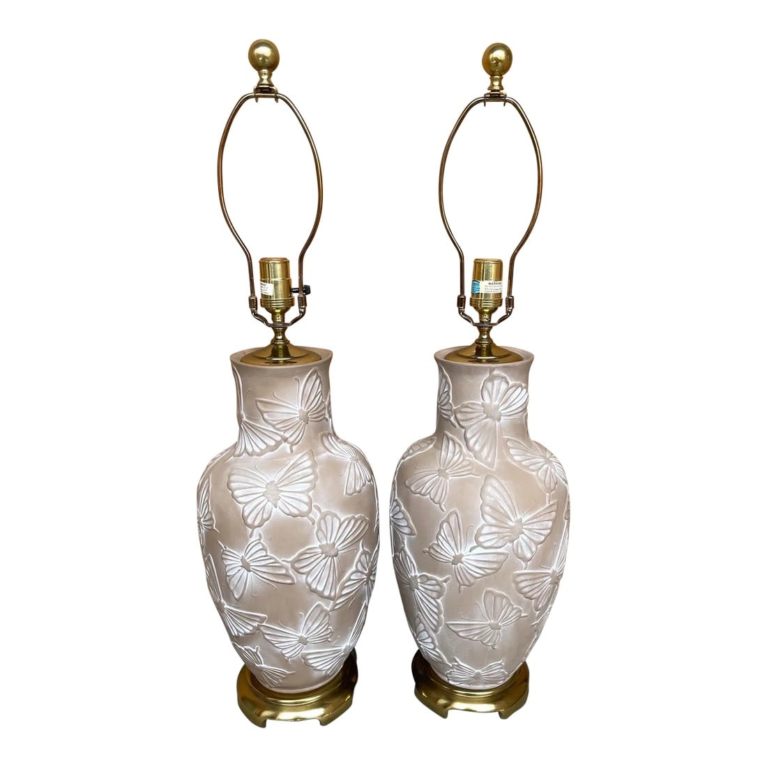 Mid-Century Ginger Jar/Vase Raised Butterfly Motif Table Lamps - a Pair (1 of 9)
