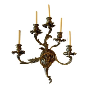 1930s French Louis XV Style Bronze 5 Arm Wall Sconce