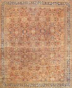 Antique Mahal Salmon/Navy Rectangular, 12'10" X 17' 0"