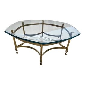 Hollywood Regency Weiman Brass/Glass Top Hexagonal Coffee Table