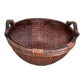 Vintage Asian Woven Willow Gathering Basket