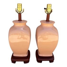 Vintage Peach Colored Asian Ginger Jar Style Table Lamps-Pair