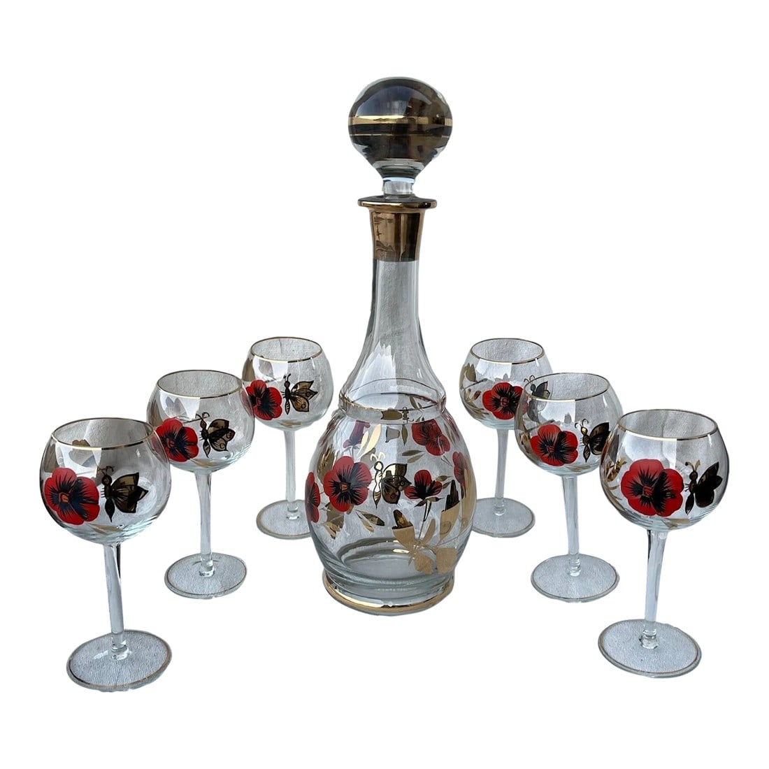 Mid-Century Butterfly/Floral Decanter 7 Piece Set (1 of 8)
