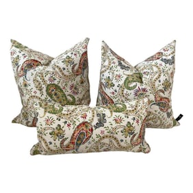 Set of 3 Paisley/Floral Print Decor Pillows