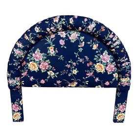 1980s Navy Blue Floral Upholstered Twin Headboard