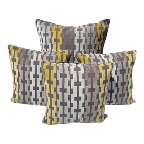 Contemporary Greige/Yellow/Geometric Print Throw Pillows- Set of 4