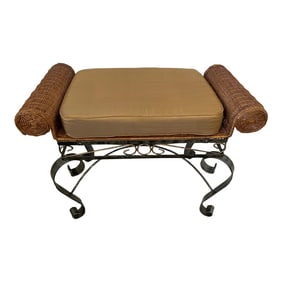 Vintage Wicker/Wrought Iron Bench