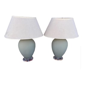 Vintage Pair Sage Green Matte Finish Ginger Jar Lamps