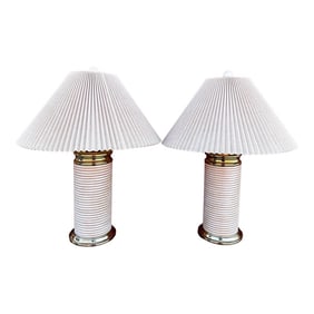 Vintage Coastal Cerused Pencil Reed Table Lamps-A Pair