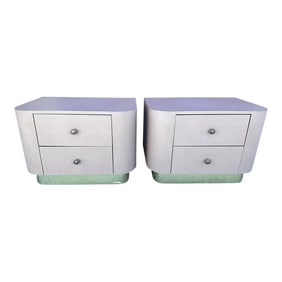 Vintage Postmodern Waterfall Front Mauve/Brass 2 Drawer Nightstands-a Pair