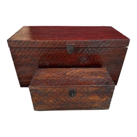 Pair of Rustic Distressed Wood Storage Trunks
