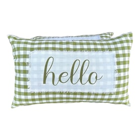 Pair of Green Checked "Hello" Pillows