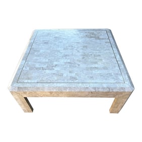 Maitland-Smith Tessellated Stone and Brass Inlay Coffee Table