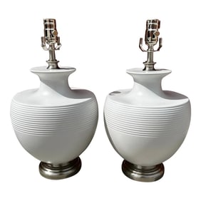 Modern Gray Urn Table Lamps-A Pair