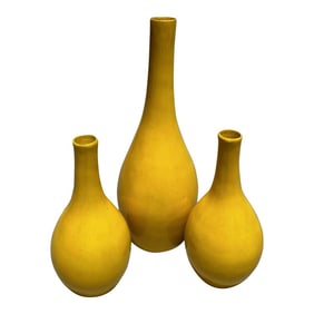 Bright Yellow Trio of Decorative Vases-A Set