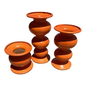 Bright Orange Trio of Decorative Objects/Vases