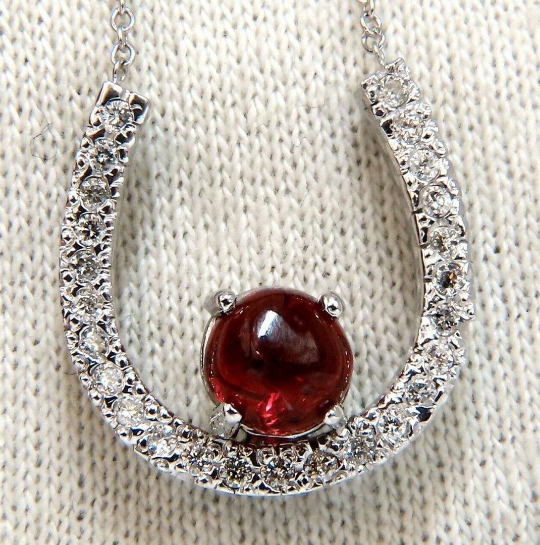 2.55ct Natural Spinel Diamond Horseshoe Necklace 14 Karat **: Title: 2.55ct Natural Spinel Diamond Horseshoe Necklace 14 Karat ** Description: Horseshoe Lucky 1.95ct. Natural Spinel necklace. Candy Red color 6.6 x 6.3mm Clean clarity and transparent. Diamonds: .