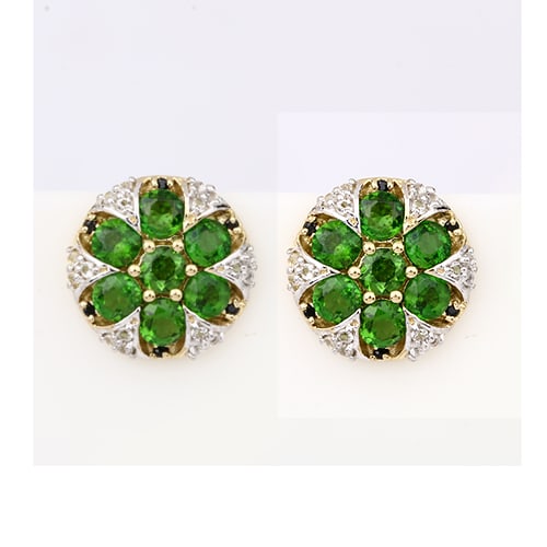 Earrings: Chrome-Diopside Round 3.00mm: Title: Earrings: Chrome-Diopside Round 3.00mm Description: Chrome-Diopside Round 3.00mm - 14Pcs + White Topaz Round 1.00mm - 24Pcs + White Topaz Round 0.90mm - 12Pcs + Black Spinel Round 0.90mm - 12Pc