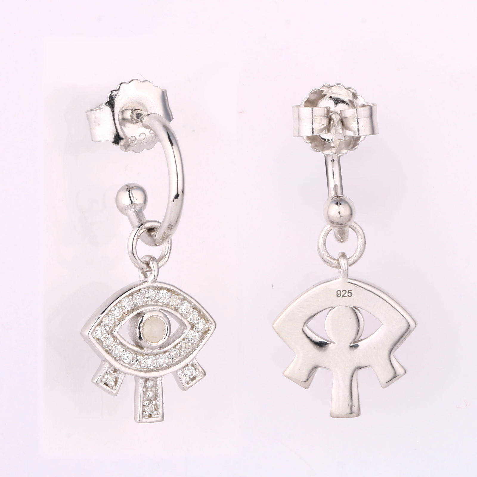 Earrings: White Rainbow Moonstone CAB Round 2.00mm: Title: Earrings: White Rainbow Moonstone CAB Round 2.00mm Description: White Rainbow Moonstone CAB Round 2.00mm - 2Pcs + White Cubic Zirconia Round 1.00mm - 46Pcs ( Jumpring Round 3.80mm, Thickness 0.