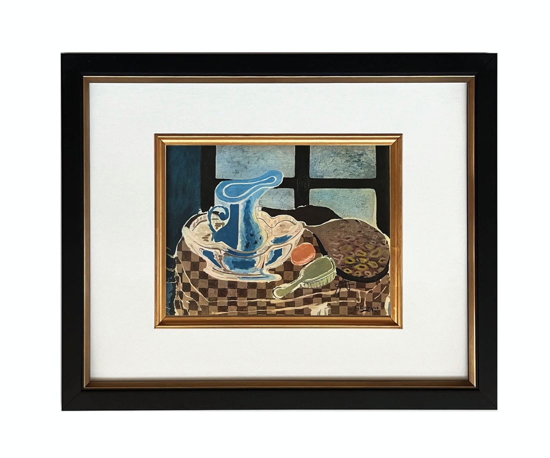Braque 1946 La Cuvette Bleue 3 framed: Title: Braque 1946 La Cuvette Bleue 3 framed Artist: Georges Braque Description: Title: La Cuvette Bleue 3 Artist: Georges Braque Country: France Medium: HelioGravure Marks: Not signed, not numbered <