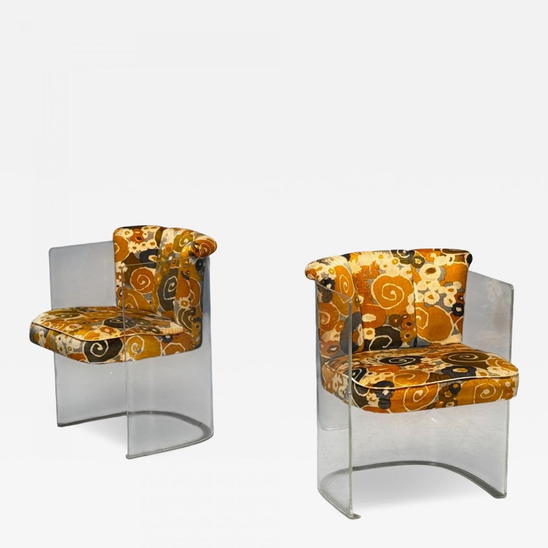 Vladimir Kagan, American Modern, Lucite, Fabric, Armchairs, USA, 1970s: Vladimir Kagan, American Mid-Century Modern, Lucite, Fabric, Occasional Chairs, USA, 1970s Pair of lucite and fabric occasional chairs designed by Vladimir Kagan for Kagan-Dreyfuss Inc in the US c. 19