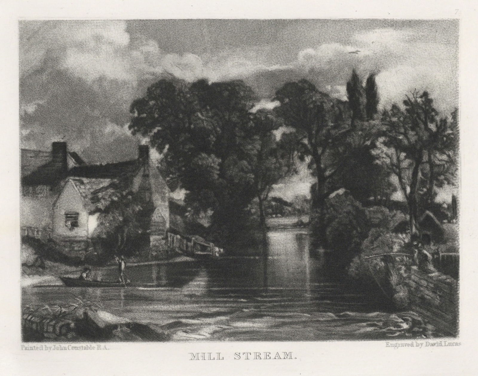 John Constable mezzotint "Mill Stream": Title: John Constable mezzotint "Mill Stream" Description: Medium: mezzotint (engraved by David Lucas after the John Constable painting). Printed in 1855 on cream wove paper for the "English Landscape
