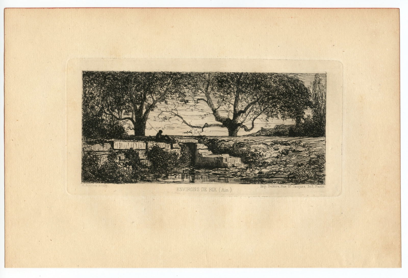 Adolphe Appian "Environs de Rix" original etching: Title: Adolphe Appian "Environs de Rix" original etching Description: Medium: original etching. This impression on laid paper printed in 1868 for Philip Gilbert Hamerton's very scarce "Etching and Etc