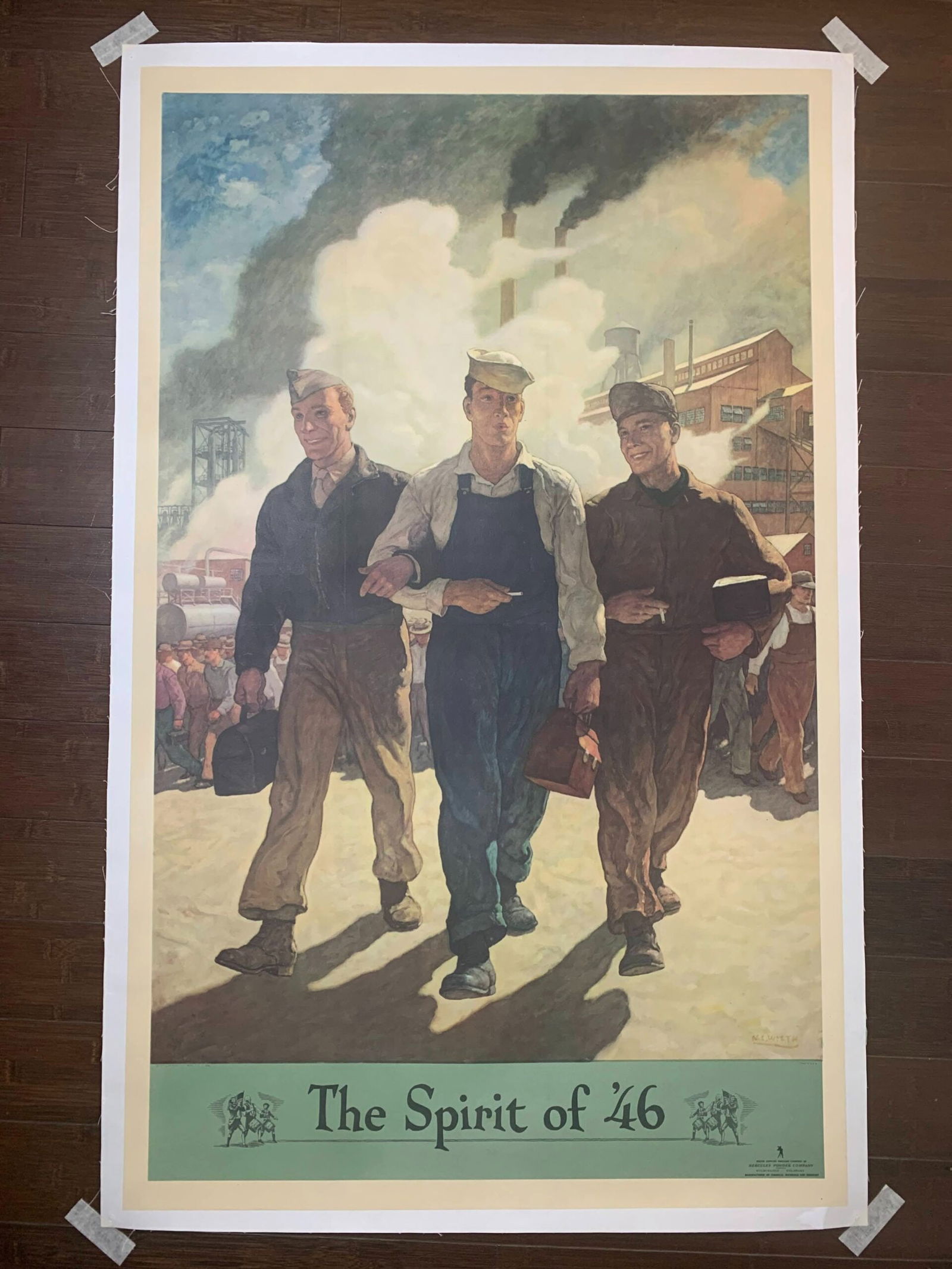 Spirit Of '46 - Art By Wyeth (1946) 27.375x44.125 US Post WWII Veterans Poster LB: Spirit Of '46 - Art By Wyeth (1946) 27.375x44.125 US Post WWII Veterans Poster LB, Please refer to the attached photos to determine the condition of this original vintage item. Note: LB means Linen Ba